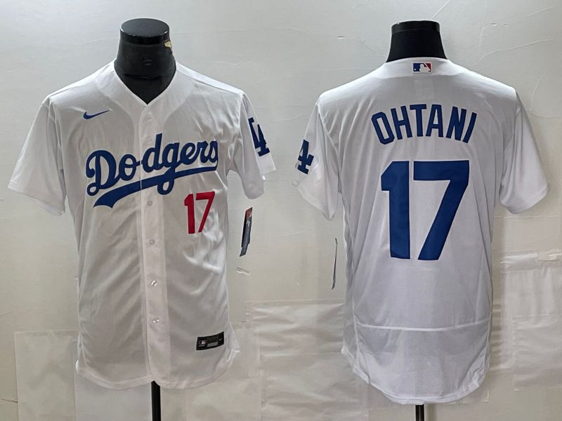 Men Los Angeles Dodgers #17 Ohtani White Nike Elite MLB Jersey style 2